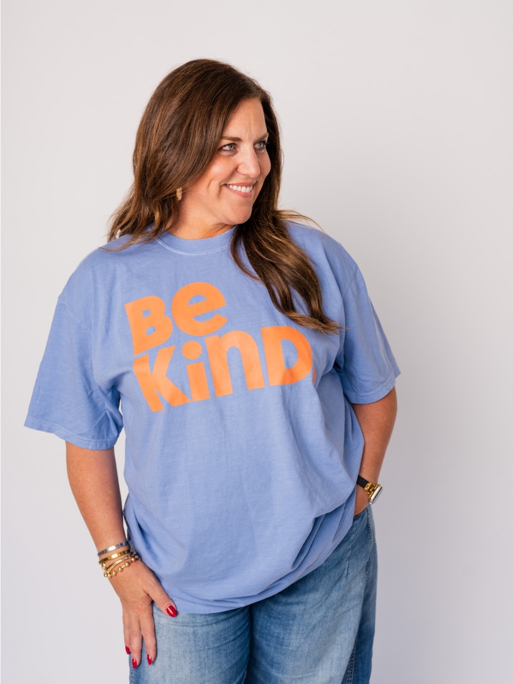 Be Kind Graphic Tee - Light Blue with Orange Print